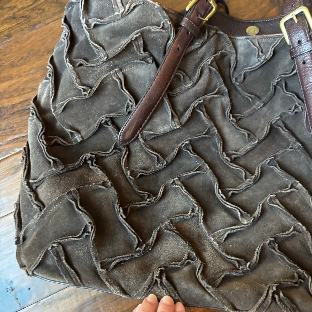 Cole Haan Sloane Woven Brown Suede Tote Bag Hobo Chocolate Weekender - Picture 9 of 16